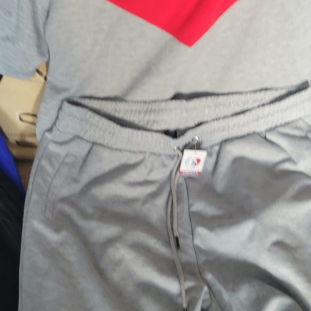 Mens Gray and Red Short Set